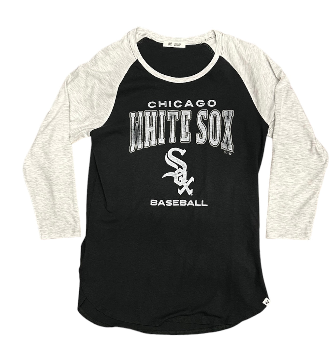 MLB Chicago White Sox Women's '47 Brand Black Heatwave Frankie Raglan 3/4 Sleeve Tee - Pro Jersey Sports
