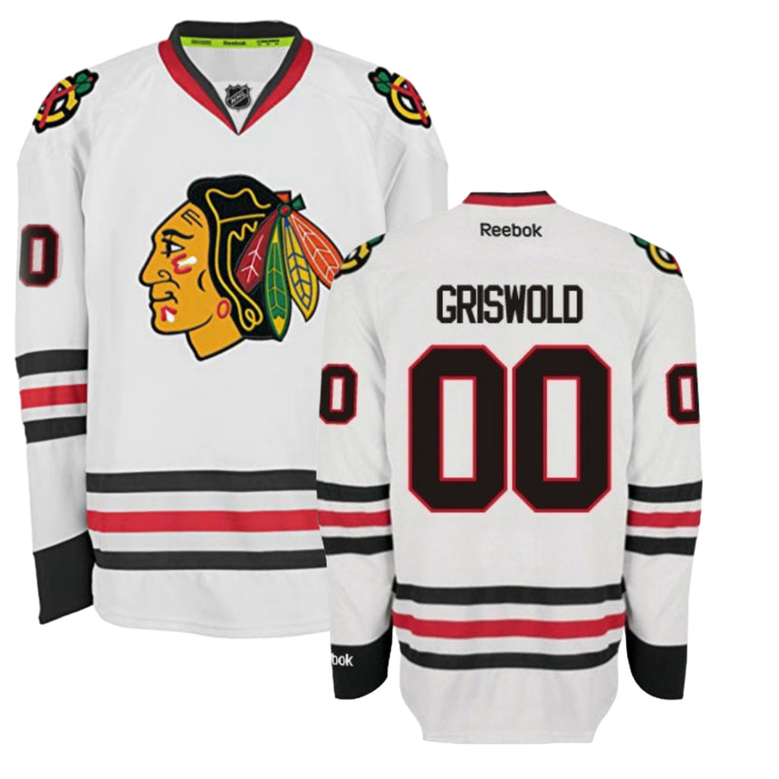 Men's Clark Griswold Christmas Vacation Chicago Blackhawks White Reebok Authentic EDGE 2 Jersey - Pro Jersey Sports