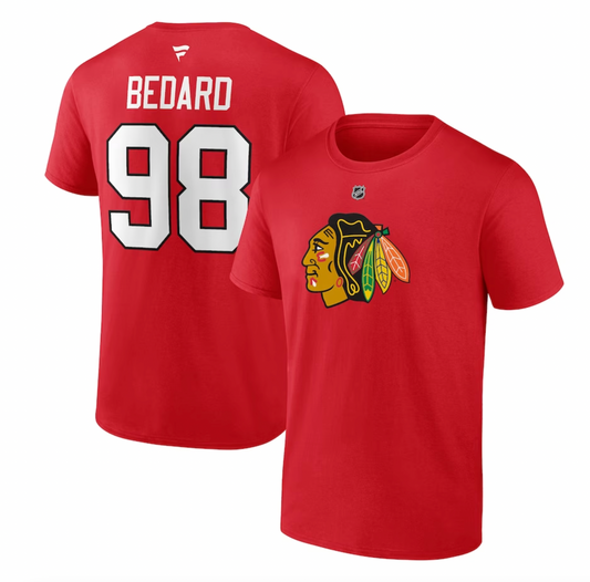 Men's Chicago Blackhawks Connor Bedard Fanatics Branded Red NHL Authentic Stack Player Name & Number T-Shirt