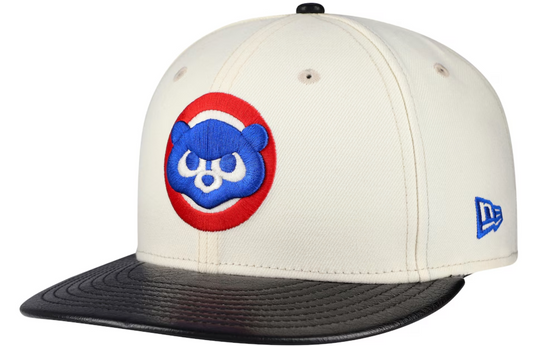 Chicago Cubs Cooperstown Collection Cream/Black Leather Visor New Era 59FIFTY Fitted Hat - Pro Jersey Sports