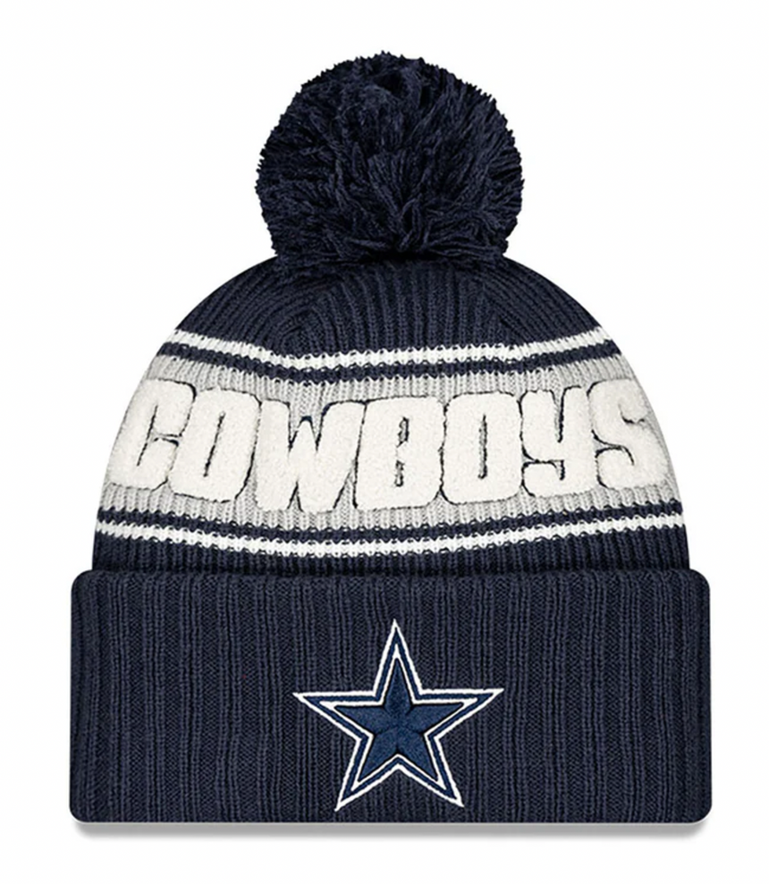 Dallas Cowboys New Era 2024 NFL Sideline Navy Cuffed Pom Knit Hat - Pro Jersey Sports