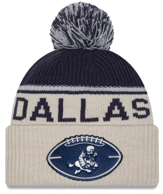 Dallas Cowboys New Era 2024 NFL Sideline Historic Stone/ Navy Cuffed Pom Knit Hat - Pro Jersey Sports