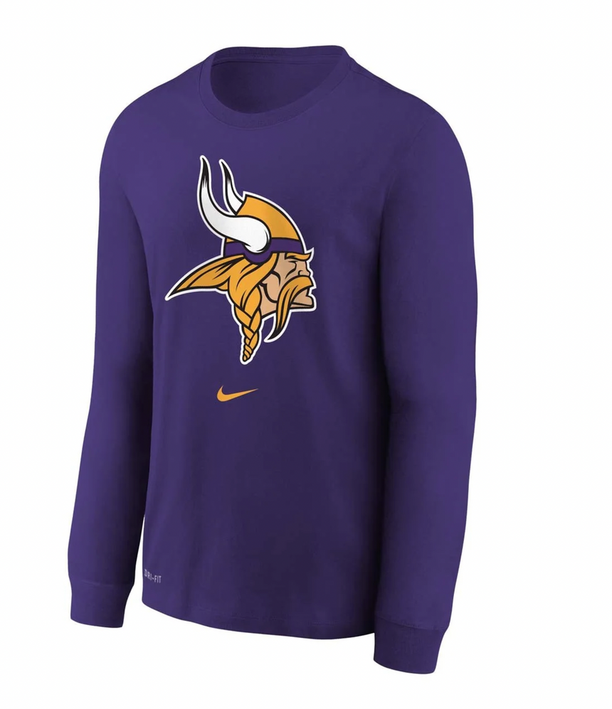 Youth Minnesota Vikings Nike Primary Logo Purple Dri-Fit Long Sleeve Tee - Pro Jersey Sports