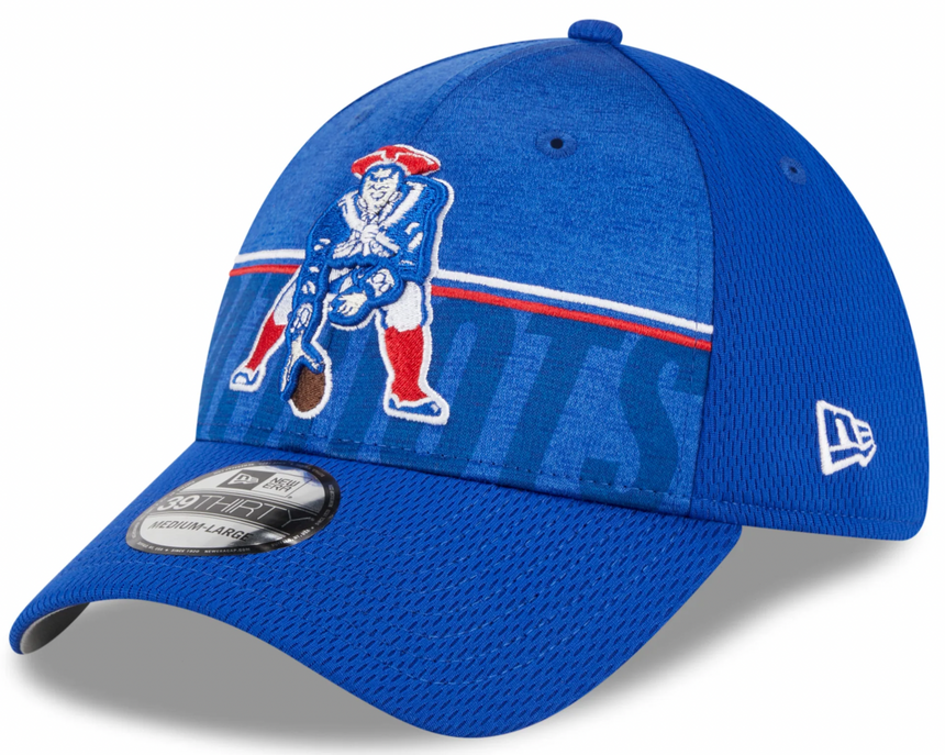 Men's New England Patriots New Era NFL 2023 Training Camp Royal Throwback Logo 39THIRTY Flex Fit Hat - Pro Jersey Sports