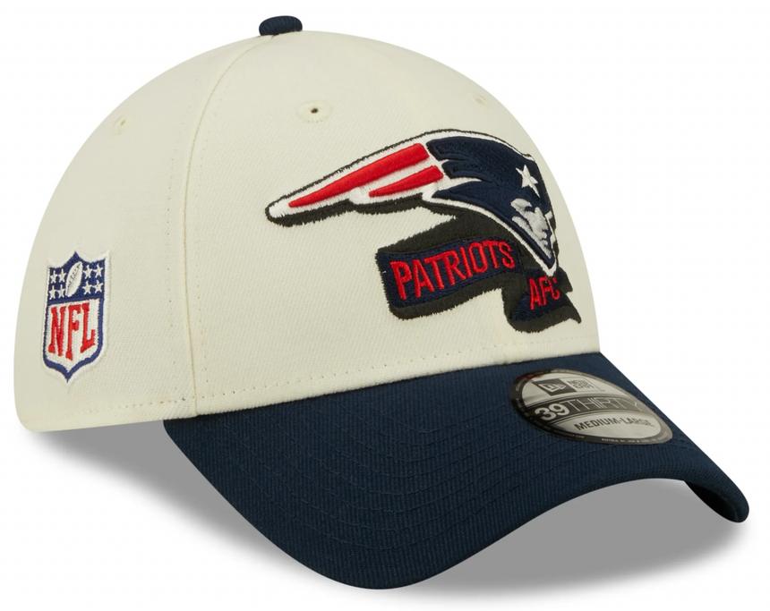 Men's New England Patriots New Era Cream/Navy 2022 Sideline 39THIRTY Flex Hat - Pro Jersey Sports