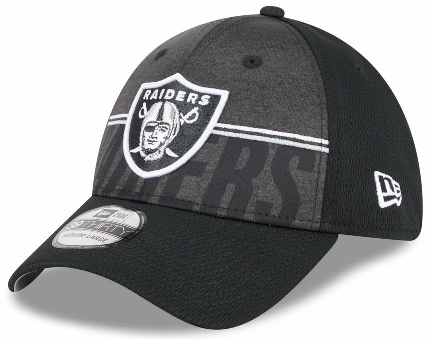 Men's Las Vegas Raiders New Era NFL 2023 Training Camp Black Primary Logo 39THIRTY Flex Fit Hat - Pro Jersey Sports