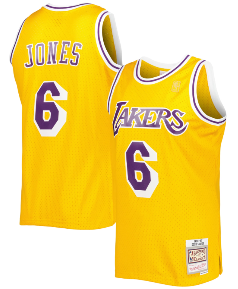 Men's Eddie Jones Los Angeles Lakers #6 Mitchell & Ness 1996-97 Hardwood Classics Swingman Player Jersey - Gold - Pro Jersey Sports
