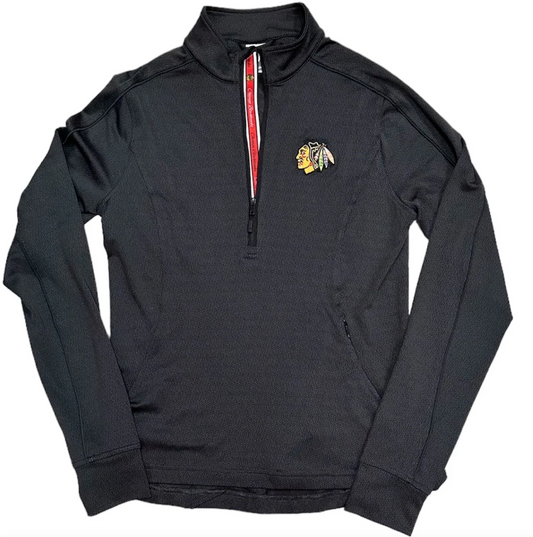 Women's Chicago Blackhawks 1/4 Zip Black Pacer Team Script Crew Jacket, Black-Level Wear - Pro Jersey Sports