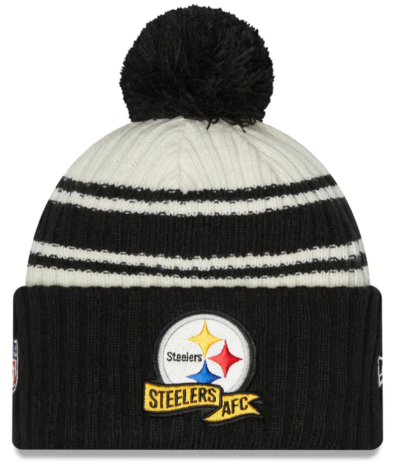 Pittsburgh Steelers New Era Black 2022 NFL Sideline Sport Pom Cuffed Knit Hat - Pro Jersey Sports