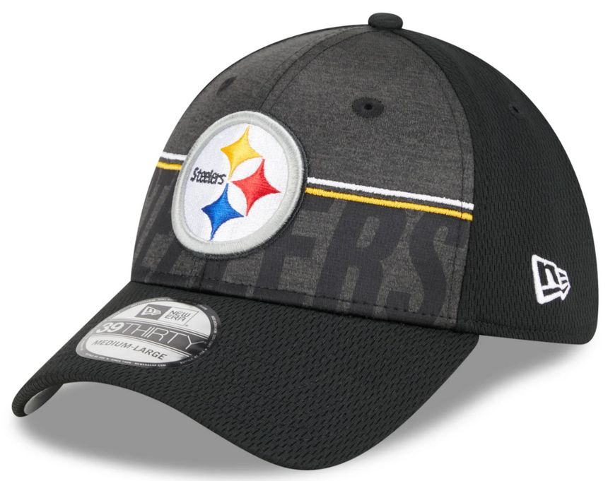 Men's Pittsburgh Steelers New Era NFL 2023 Training Camp Black Primary Logo 39THIRTY Flex Fit Hat - Pro Jersey Sports