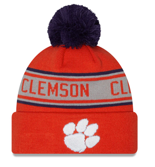 Clemson Tigers NCAA New Era Orange Repeat Cuffed Pom Knit Hat - Pro Jersey Sports