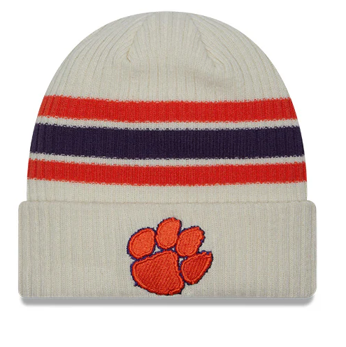 Clemson Tigers New Era Off White Vintage Cuffed Knit Hat - Pro Jersey Sports