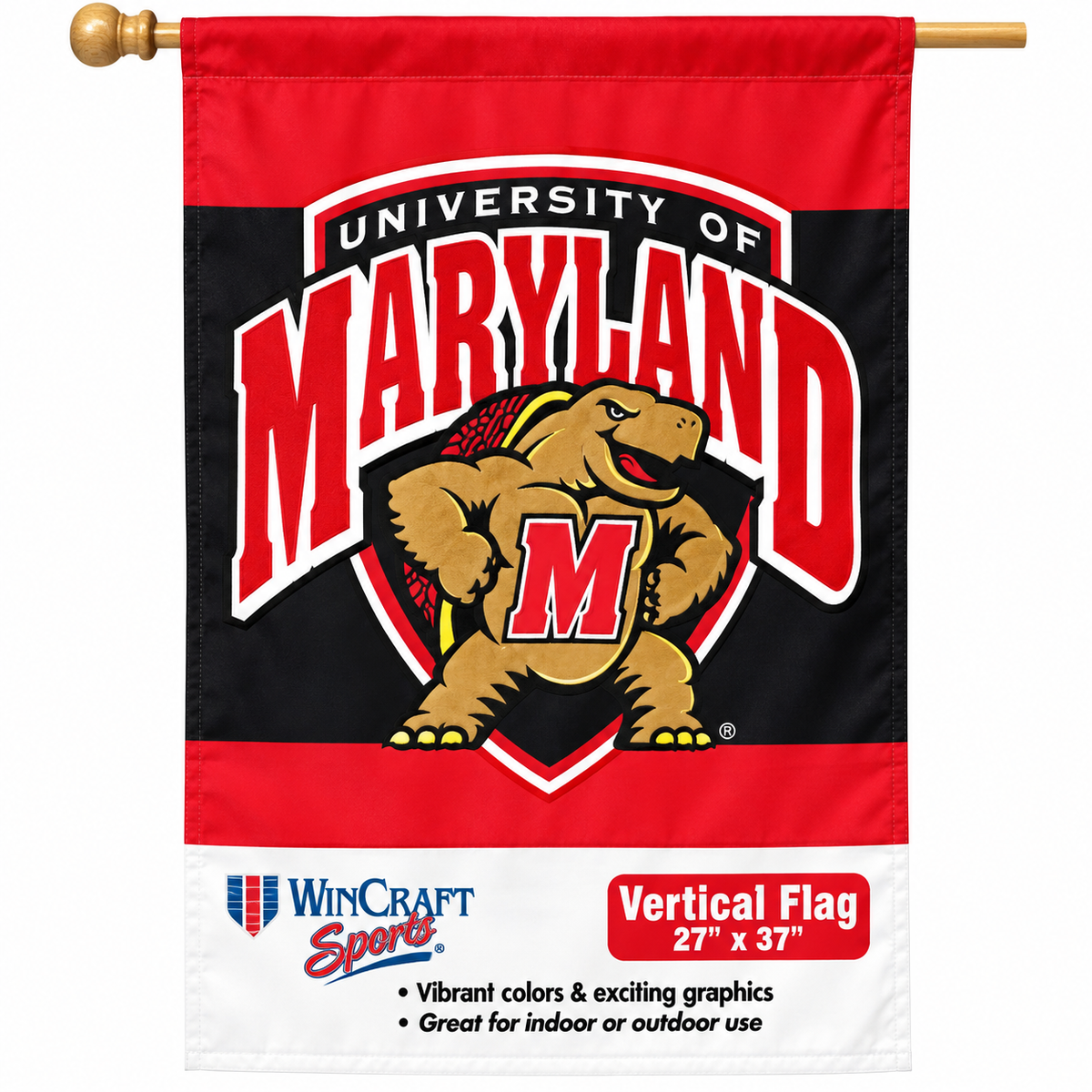 University of Maryland Terrapins Red/Black 27" x 37" Vertical Flag