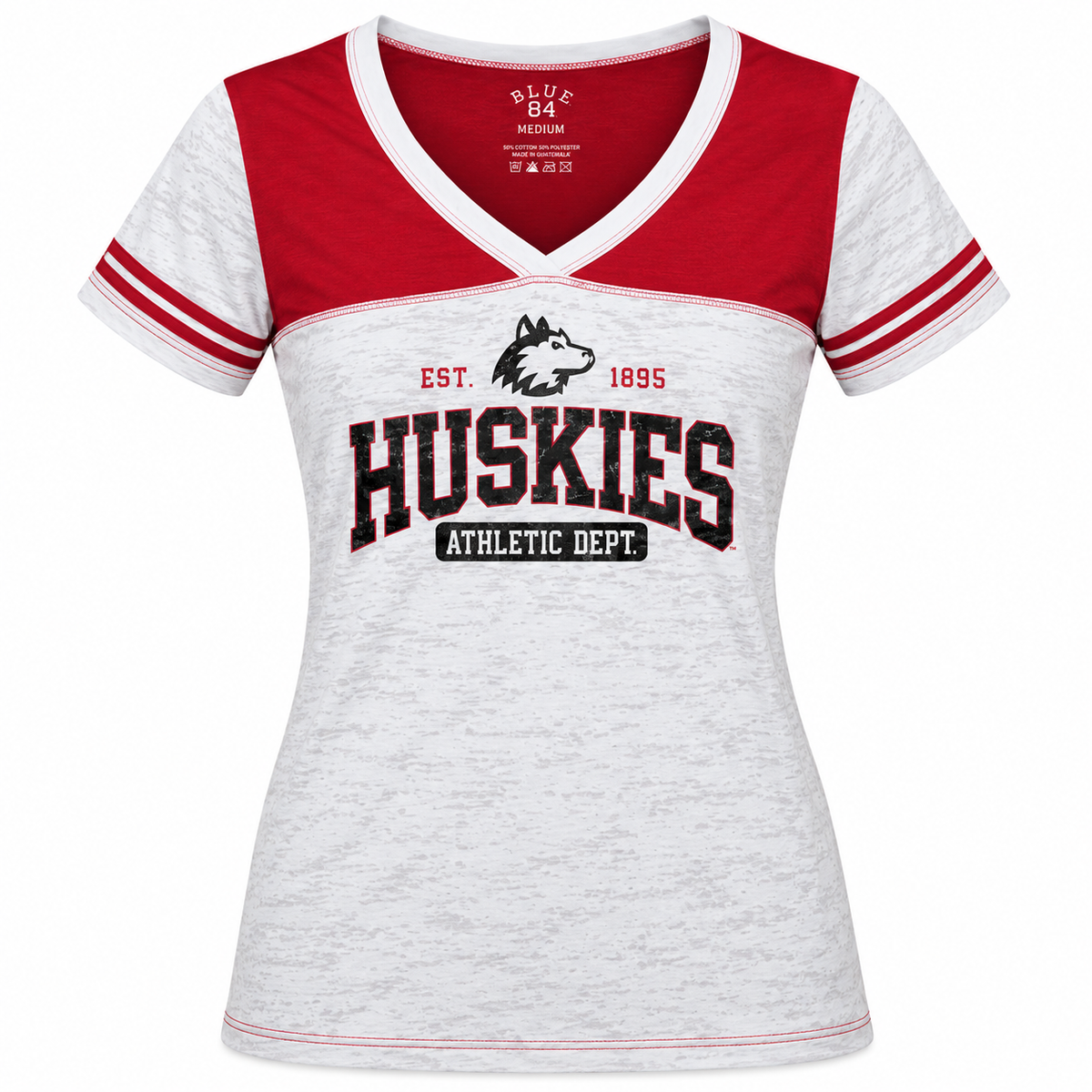 Womens NCAA Northern Illinois Huskies White Athletic Department Burnout V-Neck Tee