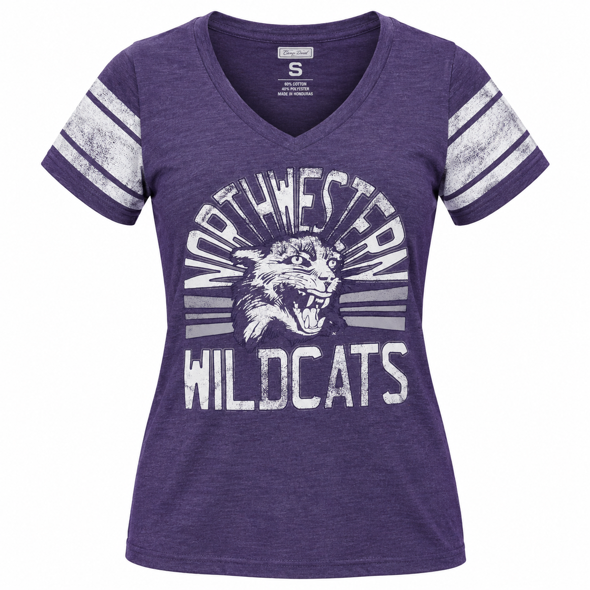 Womens NCAA Northwestern Wildcats Purple Tailgate Mascot Celebrate V-Neck Tee
