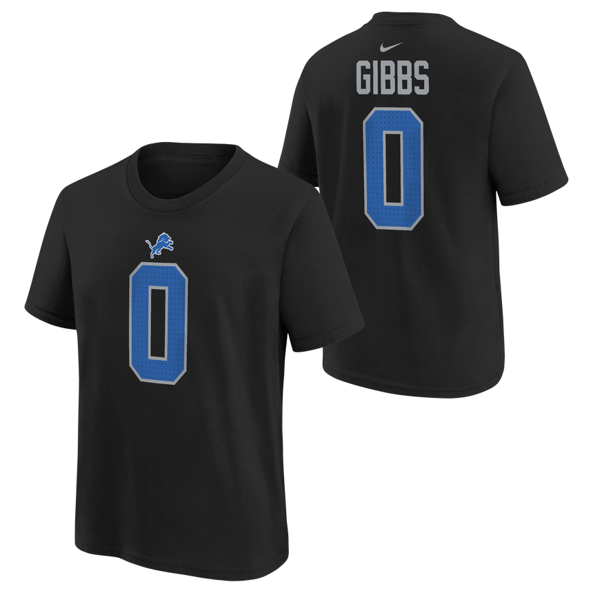 Youth Jahmyr Gibbs Detroit Lions Nike Black FUSE Name & Number T-Shirt - Pro Jersey Sports