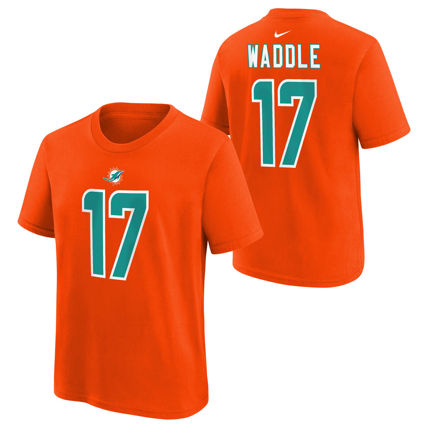 Youth Jaylen Waddle Miami Dolphins Nike Orange FUSE Name & Number T-Shirt - Pro Jersey Sports