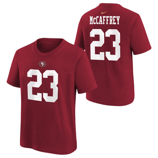 Youth San Francisco 49ers Christian McCaffrey Scarlet Nike Player Name & Number T-Shirt