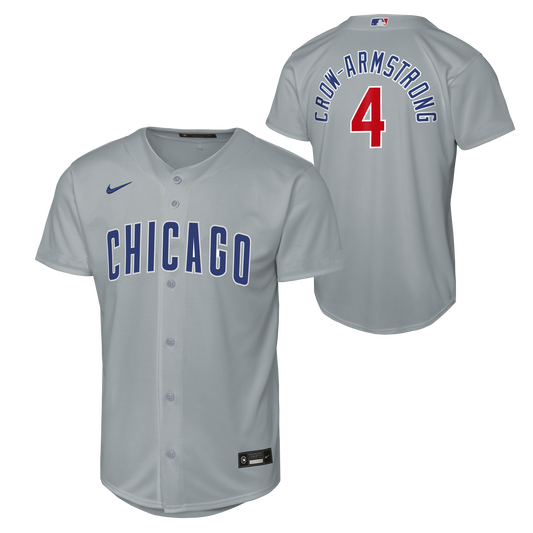 NIKE Youth Chicago Cubs Pete Crow-Armstrong Road Gray Baseline Replica Jersey