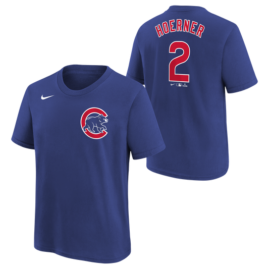 Youth Chicago Cubs Nico Hoerner Nike FUSE Royal Blue Name & Number T-Shirt