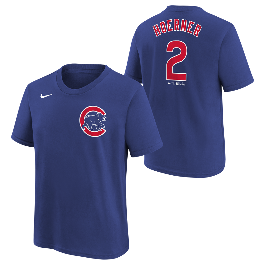 Youth Chicago Cubs Nico Hoerner Nike FUSE Royal Blue Name & Number T-Shirt - Pro Jersey Sports