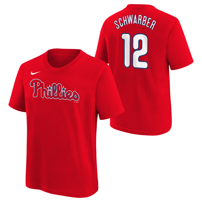 Youth Kyle Schwarber Philadelphia Phillies Nike Red FUSE Player Name & Number T-Shirt - Pro Jersey Sports