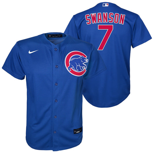 NIKE Youth Dansby Swanson Chicago Cubs Royal Blue Alternate Premium Twill Replica Jersey