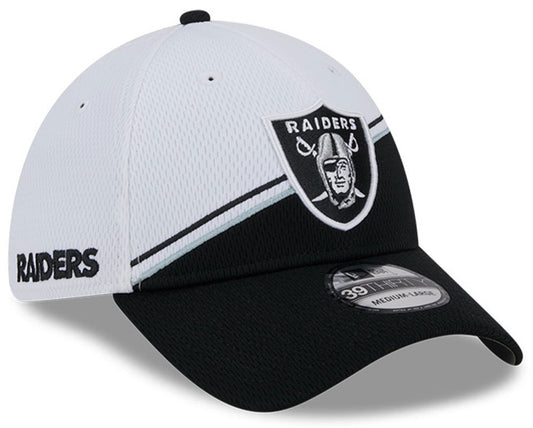 Men's Las Vegas Raiders Primary Logo New Era White/Black 2023 Sideline 39THIRTY Flex Hat - Pro Jersey Sports