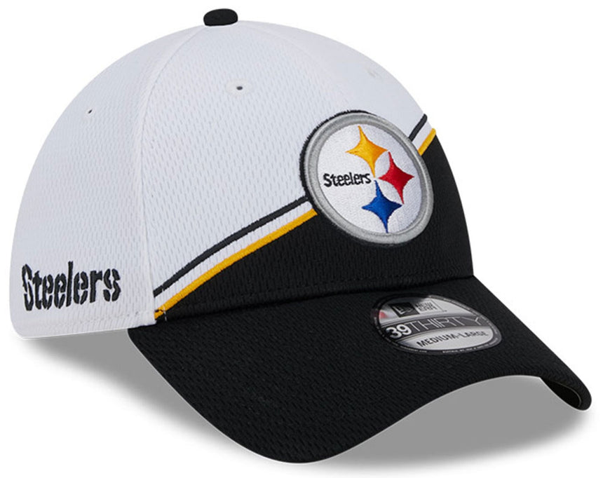 Men's Pittsburgh Steelers Primary Logo New Era White/Black 2023 Sideline 39THIRTY Flex Hat - Pro Jersey Sports