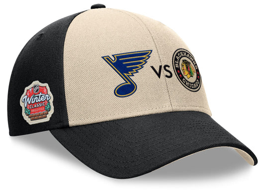 Men's St. Louis Blues vs. Chicago Blackhawks Fanatics Cream/Black 2025 NHL Winter Classic Matchup Adjustable Hat - Pro Jersey Sports