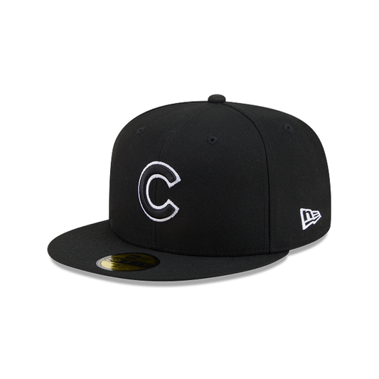Chicago Cubs New Era Black White Outline 59FIFTY Color Basic Fitted Hat