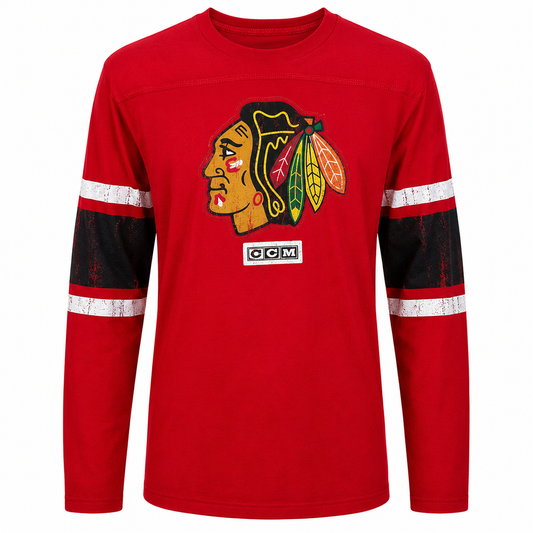 Youth Chicago Blackhawks CCM Red Patched Logo Long Sleeve Tee