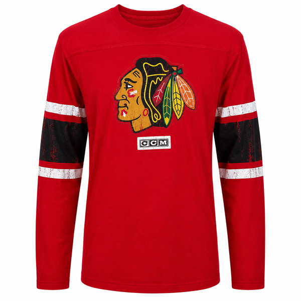 Youth Chicago Blackhawks CCM Red Patched Logo Long Sleeve Tee