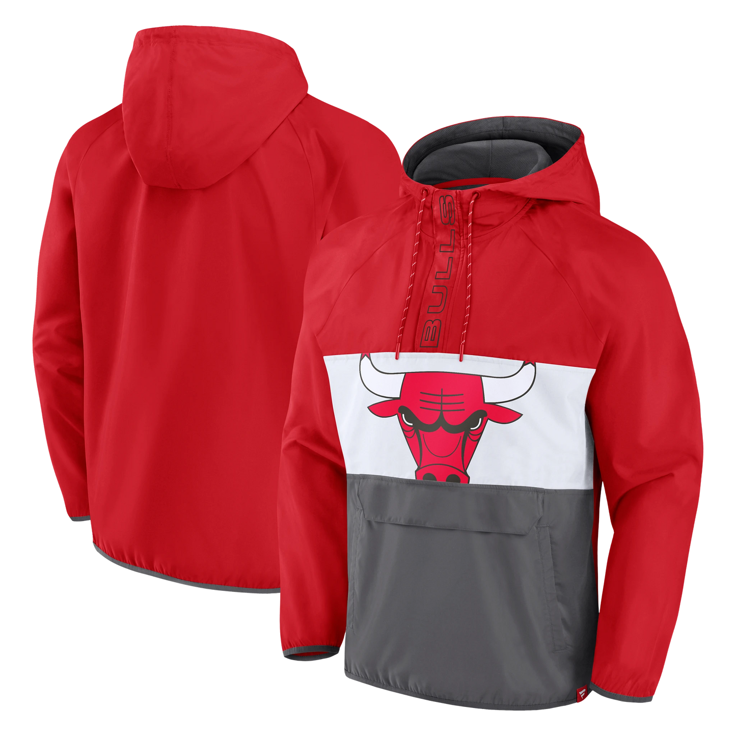 Chicago Bulls Fanatics Branded Flagrant Anorak Raglan Quarter-Zip Hoodie - Red/White/Gray - Pro Jersey Sports