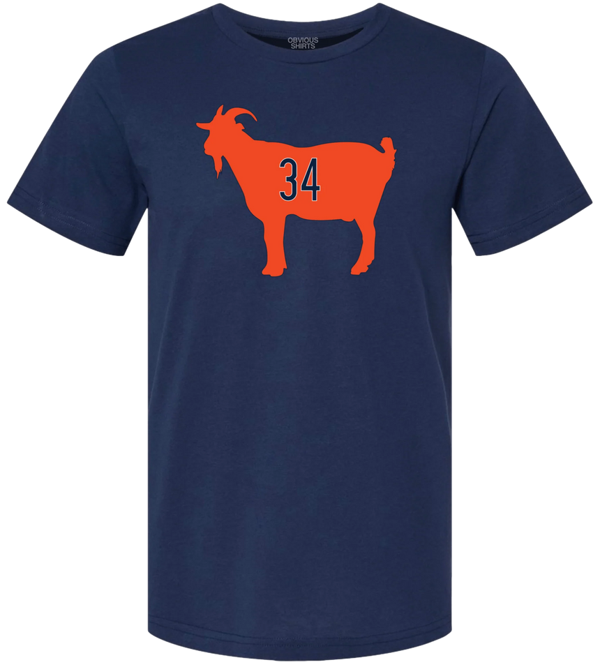 Men's Walter Payton GOAT 34 Obvious Shirts Navy Tee - Pro Jersey Sports