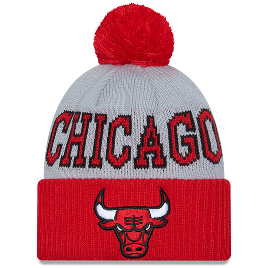 Chicago Bulls 2023 NBA Tipoff New Era Gray/Red Cuffed Pom Knit Hat