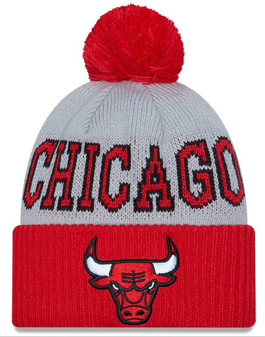 Chicago Bulls 2023 NBA Tipoff New Era Gray/Red Cuffed Pom Knit Hat - Pro Jersey Sports