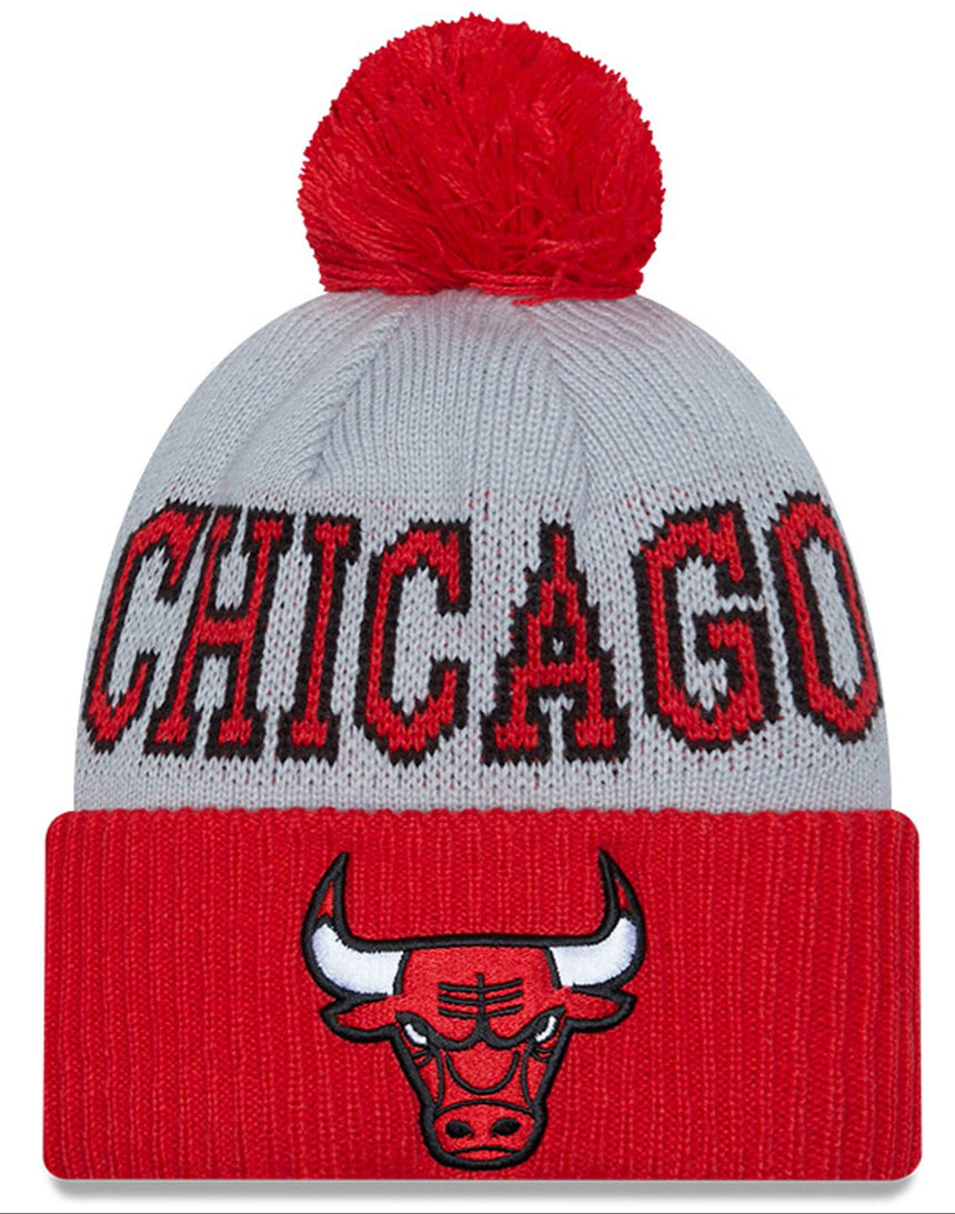 Chicago Bulls 2023 NBA Tipoff New Era Gray/Red Cuffed Pom Knit Hat - Pro Jersey Sports
