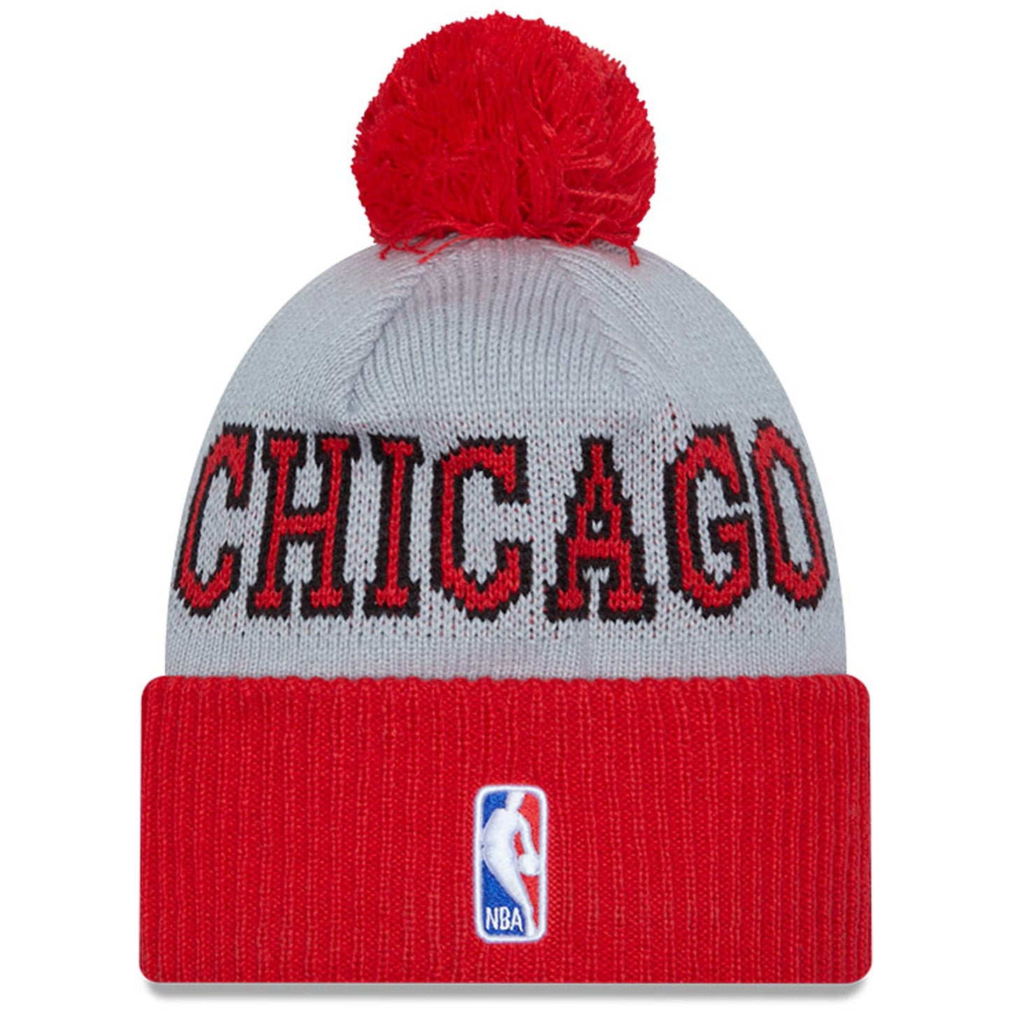 Chicago Bulls 2023 NBA Tipoff New Era Gray/Red Cuffed Pom Knit Hat - Pro Jersey Sports