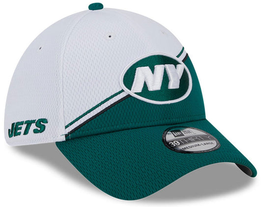 Men's New York Jets Primary Logo New Era White/Green 2023 Sideline 39THIRTY Flex Hat - Pro Jersey Sports