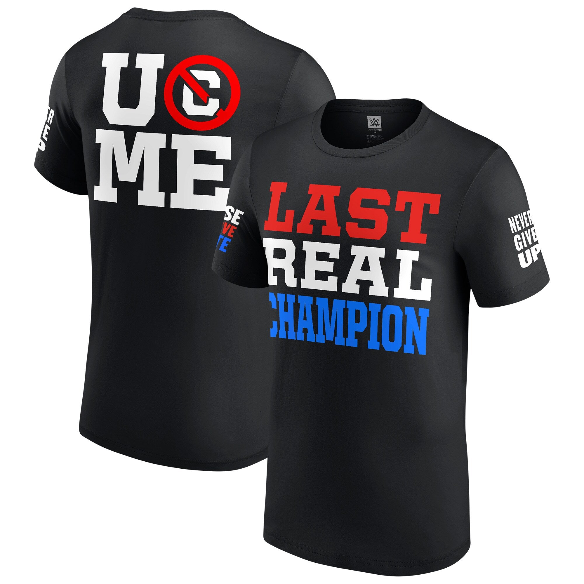 john cena gear Men's Black John Cena Last Real Champion T-Shirt Size: Medium