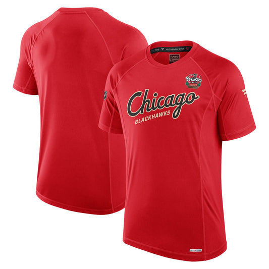 Men's Chicago Blackhawks Fanatics Red 2025 NHL Winter Classic Authentic Pro Poly Tech T-Shirt - Pro Jersey Sports