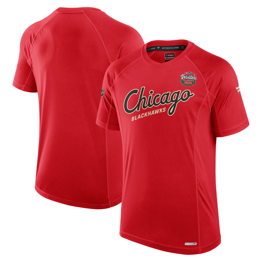 Men's Chicago Blackhawks Fanatics Red 2025 NHL Winter Classic Authentic Pro Poly Tech T-Shirt - Pro Jersey Sports