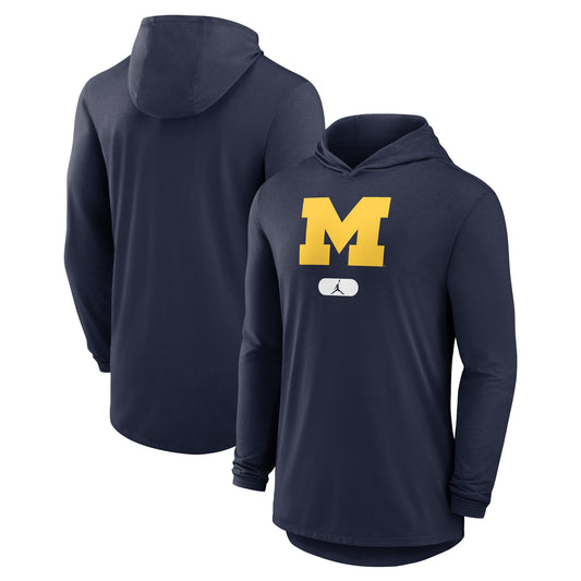 Men's Nike Michigan Wolverines Navy Lightweight Performance Long Sleeve Hoodie T-Shirt - Pro Jersey Sports
