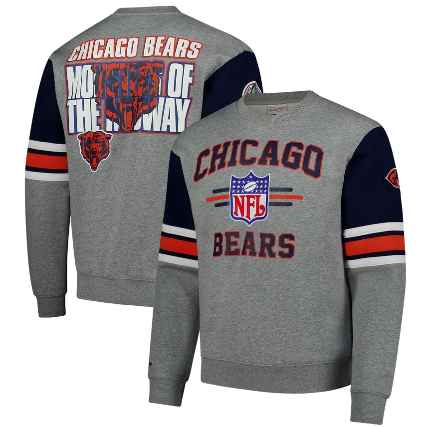 Men's Mitchell & Ness Heather Gray Chicago Bears All Over 4.0 Vintage Logo Pullover Sweatshirt - Pro Jersey Sports