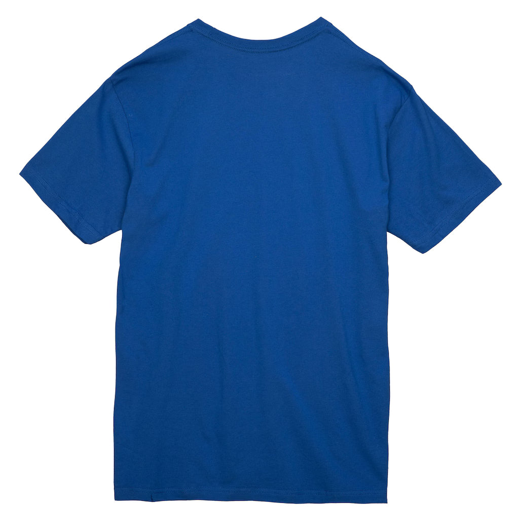 New York Knicks Mitchell & Ness Striped Logo Lockup Premium T-Shirt - Royal