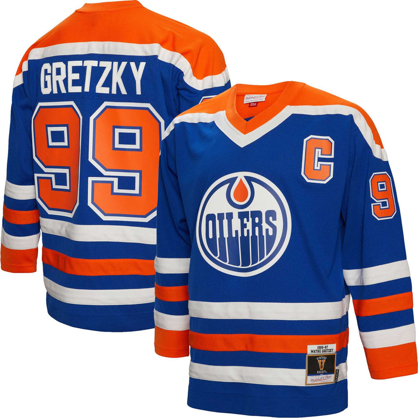 Men's Edmonton Oilers Wayne Gretzky Mitchell & Ness Blue 1986-87 Blue Line Player Jersey - Pro Jersey Sports