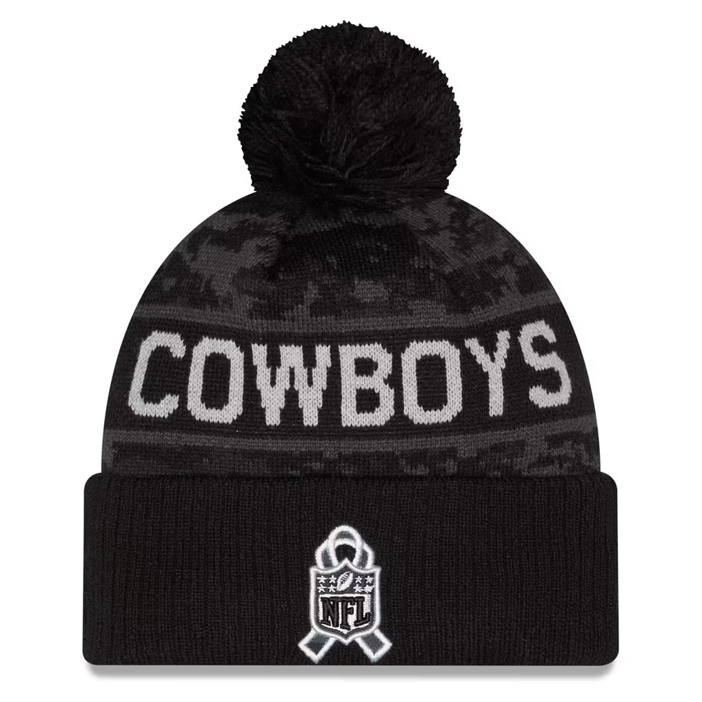 Men's Dallas Cowboys New Era Black 2026 Salute To Service Cuffed Knit Hat with Pom