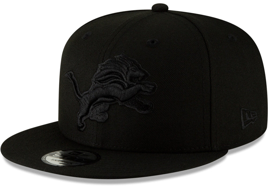 Detroit Lions New Era Tonal Black on Black Primary Logo Basic 9FIFTY Adjustable Hat - Pro Jersey Sports