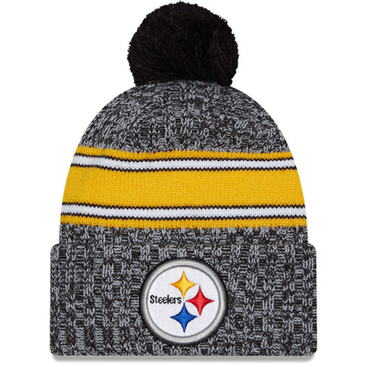 Men's Pittsburgh Steelers New Era Black 2023 Sideline Cuffed Knit Hat With Pom